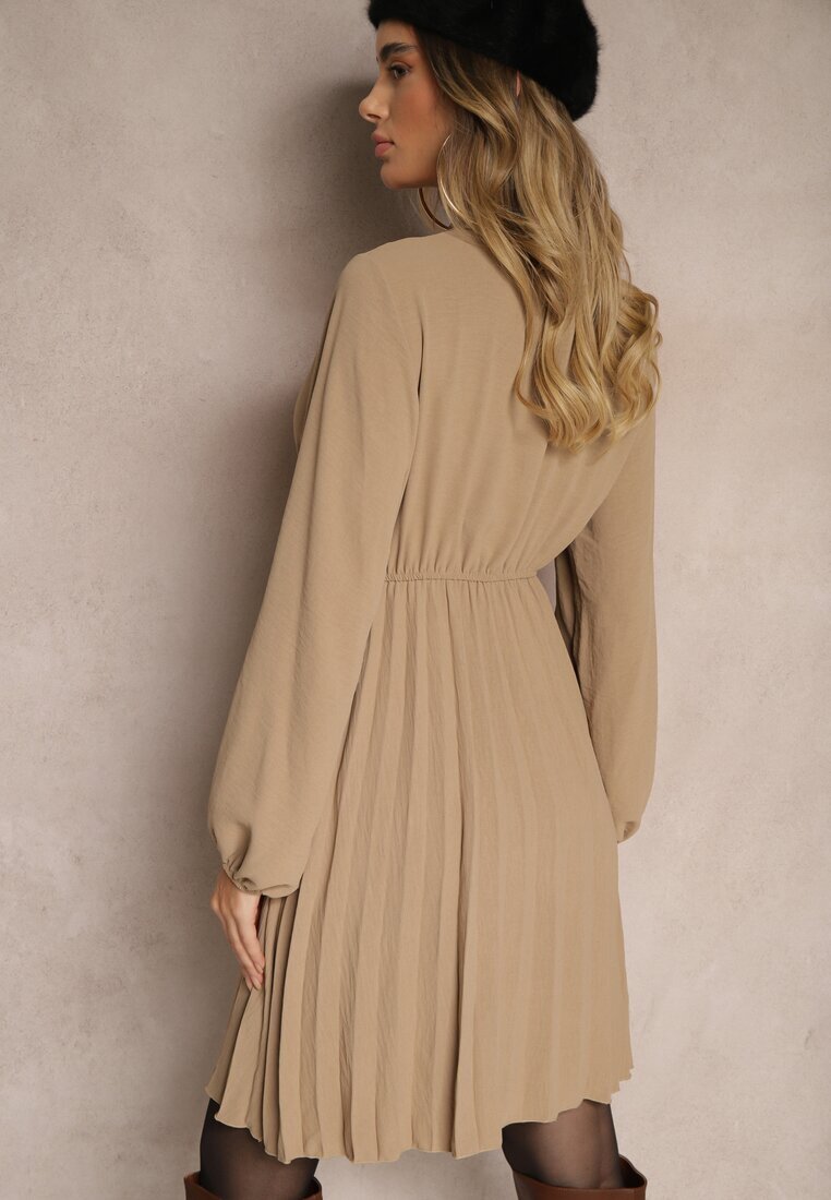 j studio Rochie plisată bej închis cu o croială elegantă cu șnur la decolteu și elastic în talie Belorinda