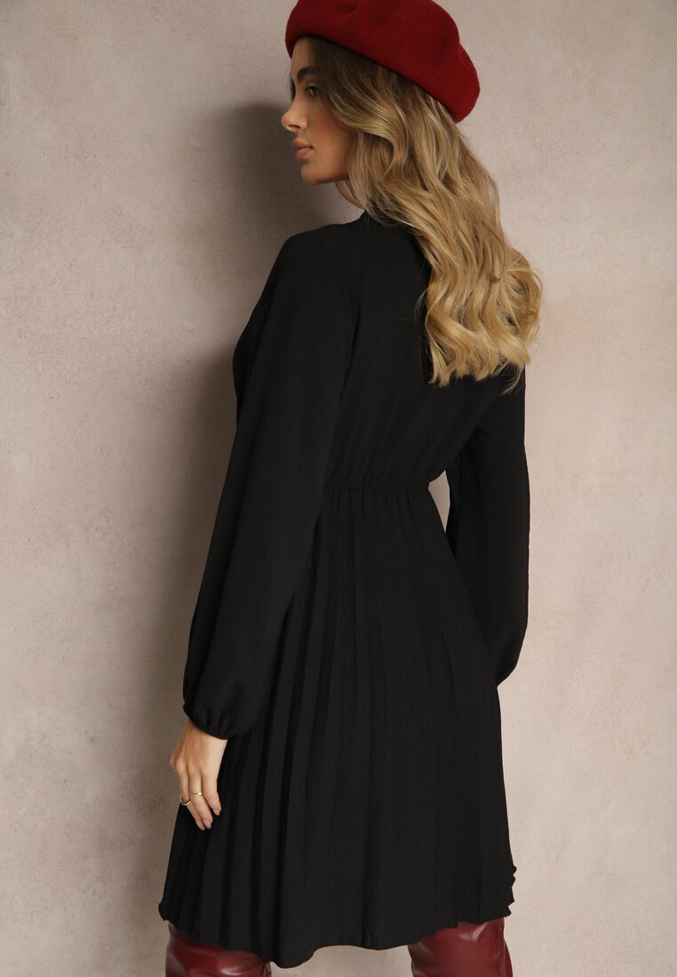 j studio Rochie Plisată Neagră cu croială elegantă cu legătură la decolteu și elastic în talie Belorinda
