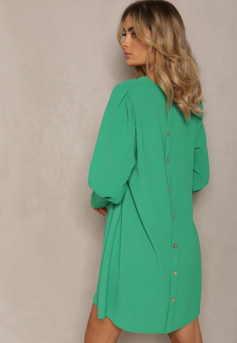 j studio Rochie tip box Verde cu fustă cloș și mâneci bufante Kaimana