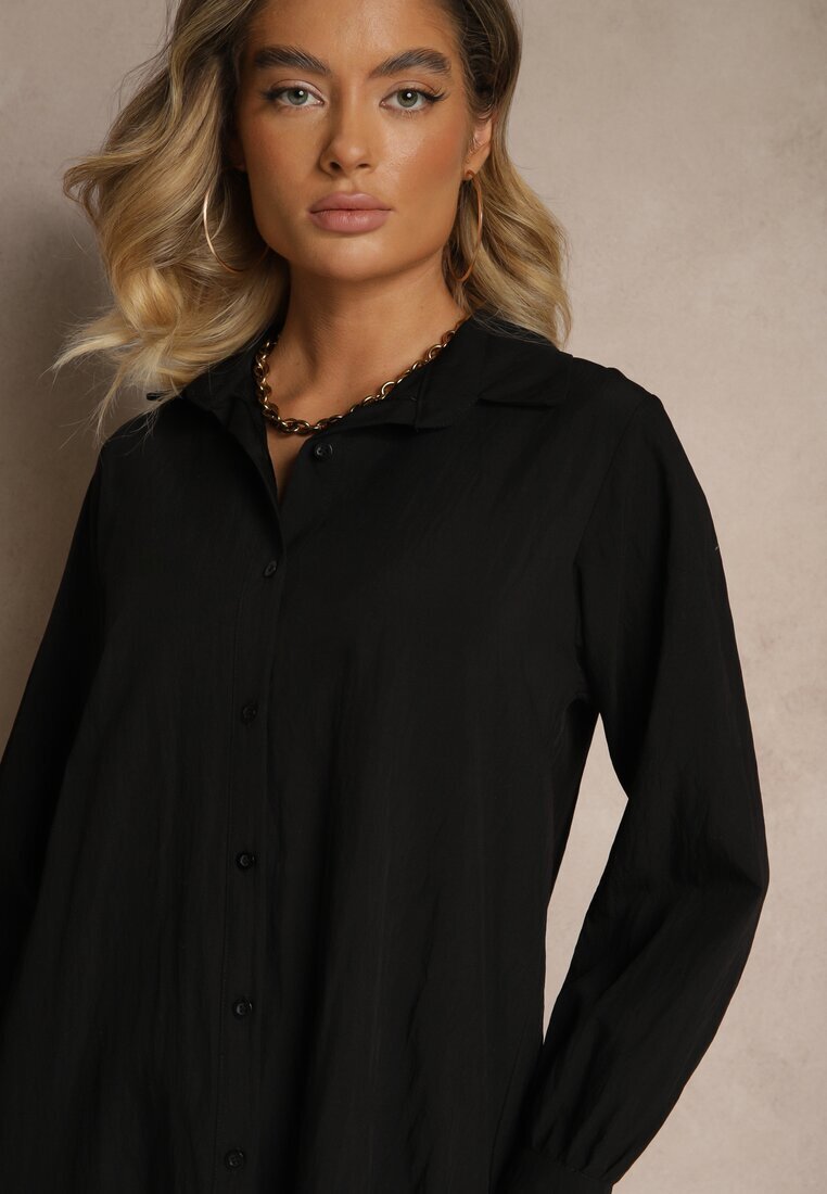 j studio Rochie tip cămașă Neagră cu Viscoză cu Volan Tirzedi