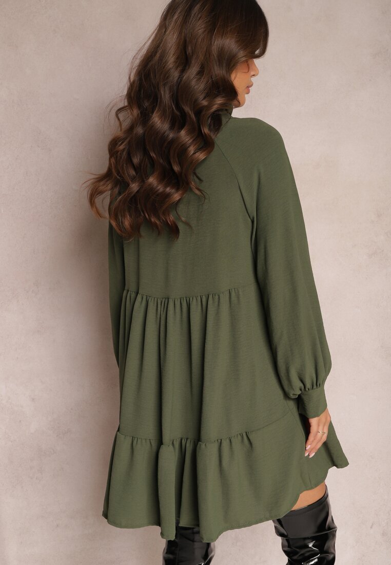 j studio Rochie Verde Cloș Mini cu Volane Atercja