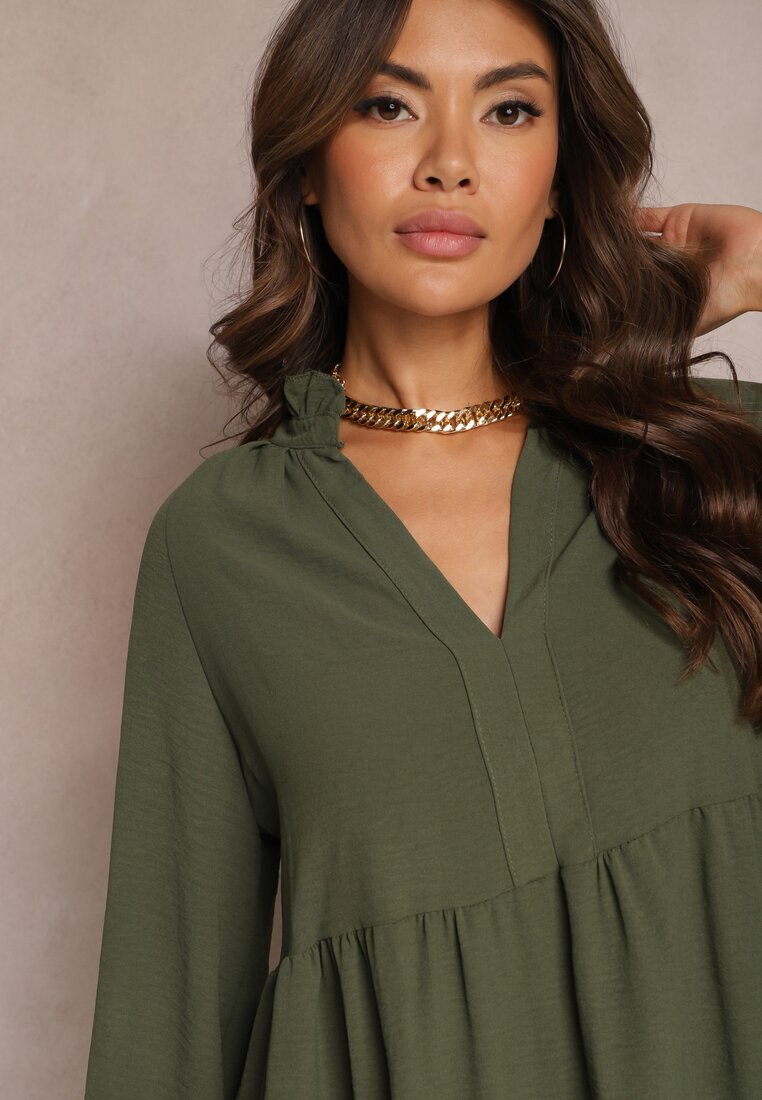 j studio Rochie Verde Cloș Mini cu Volane Atercja