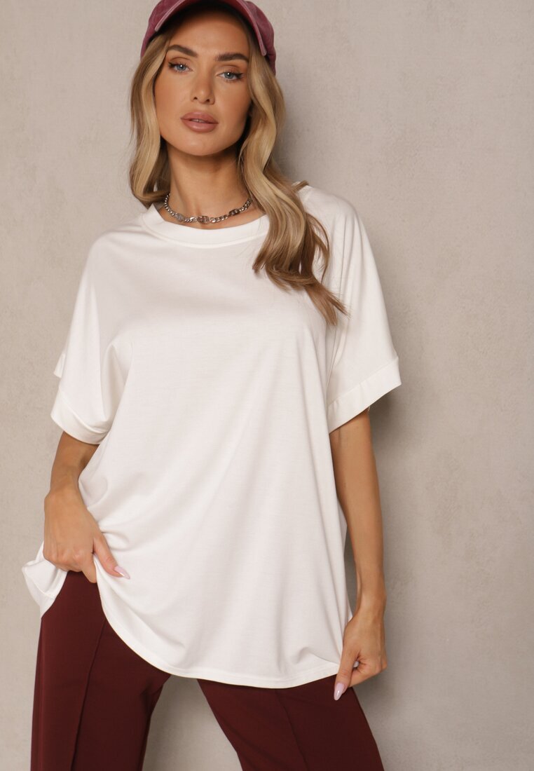 j studio Tricou Alb cu viscoză cu croială liliac Tanalitha