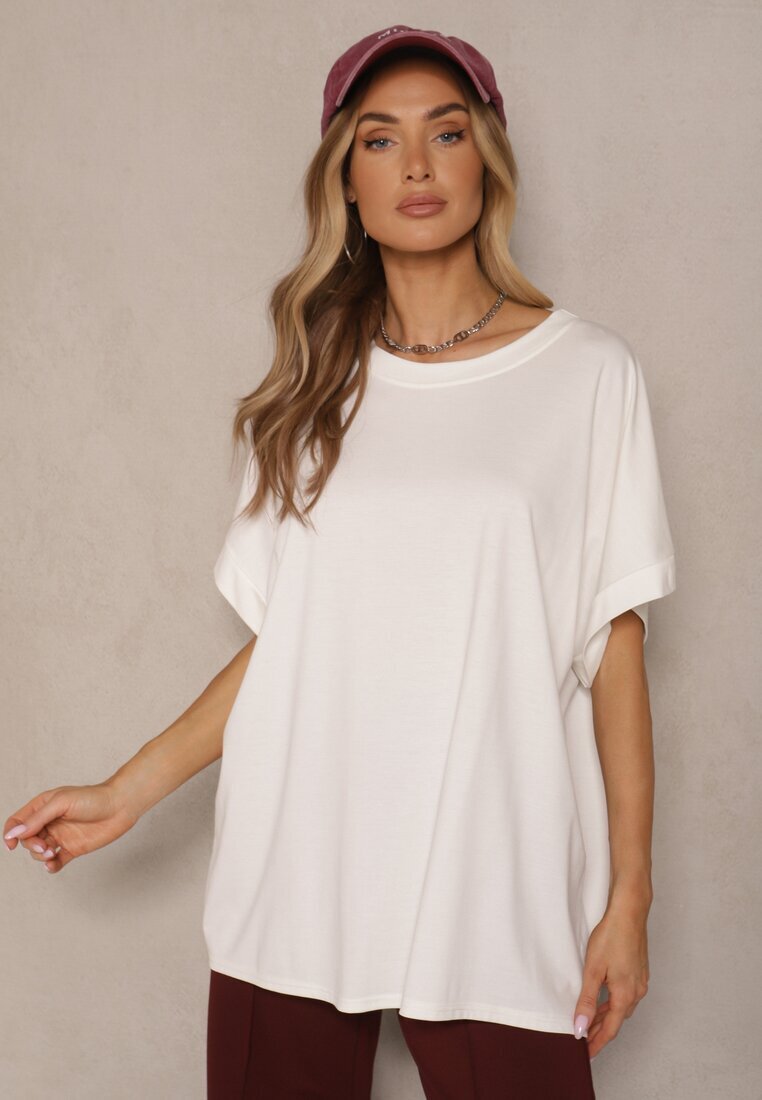 j studio Tricou Alb cu viscoză cu croială liliac Tanalitha