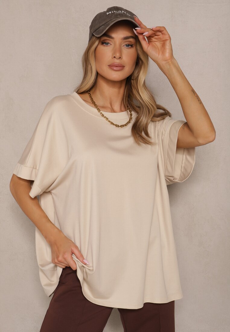 j studio Tricou Bej din Viscoză tip liliac Tanalitha