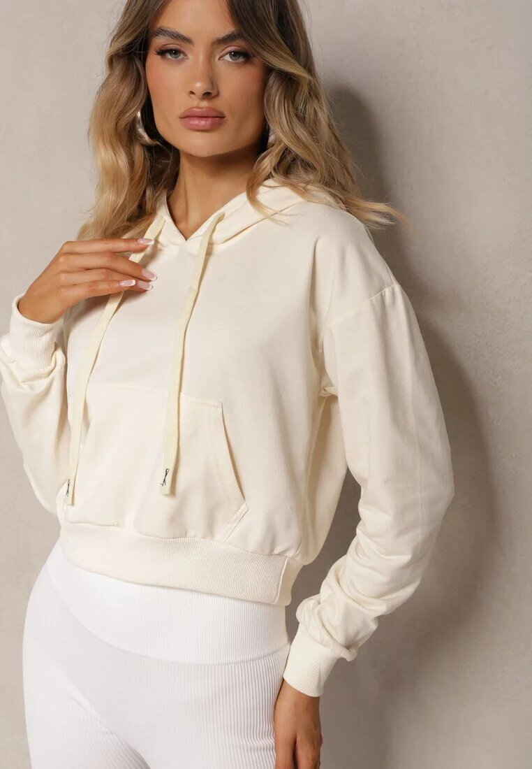 j.style Bluză Bej deschis cu glugă din bumbac decorată cu manșete elastice Evianae