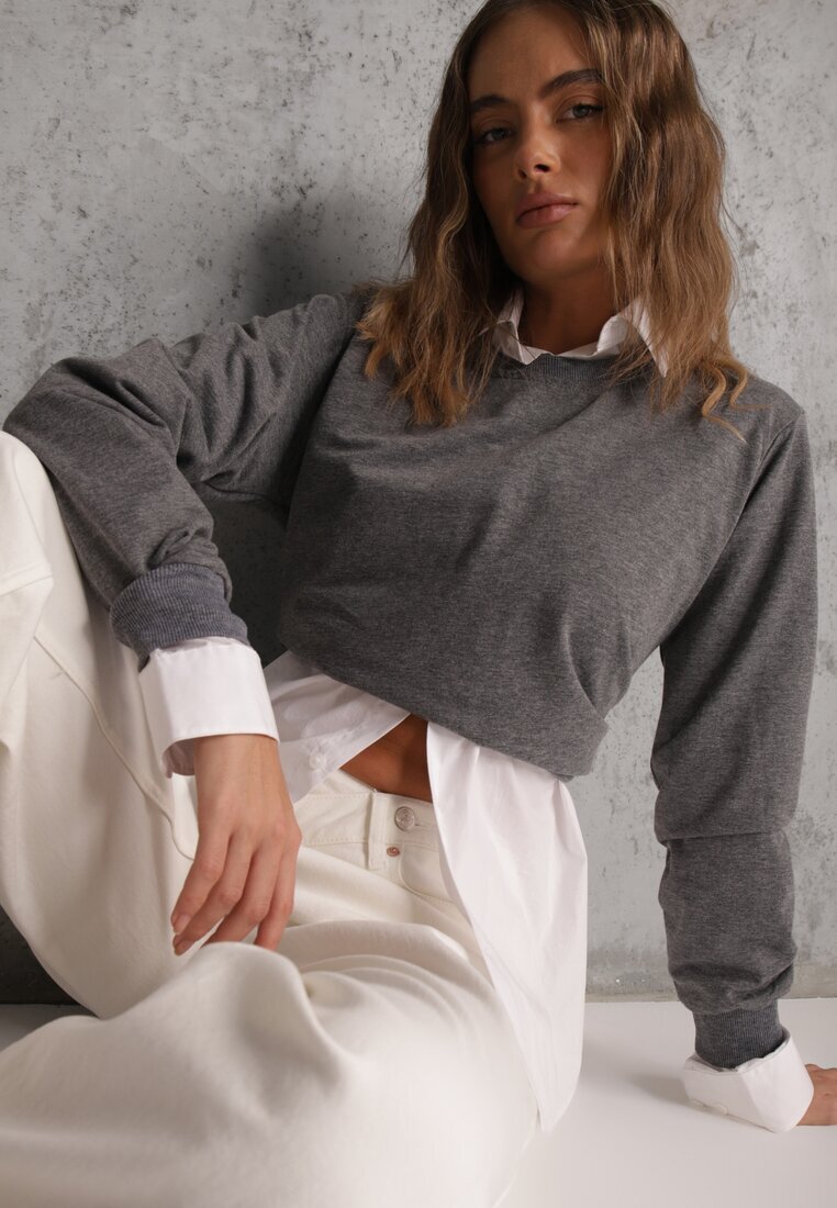j.style Bluză Casual Gri închis cu bumbac Akko