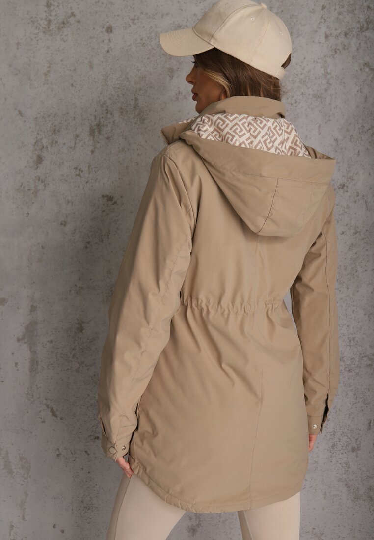 j.style Geacă Parka Bej închis cu Glugă cu Model Original pe Interior Tiosara