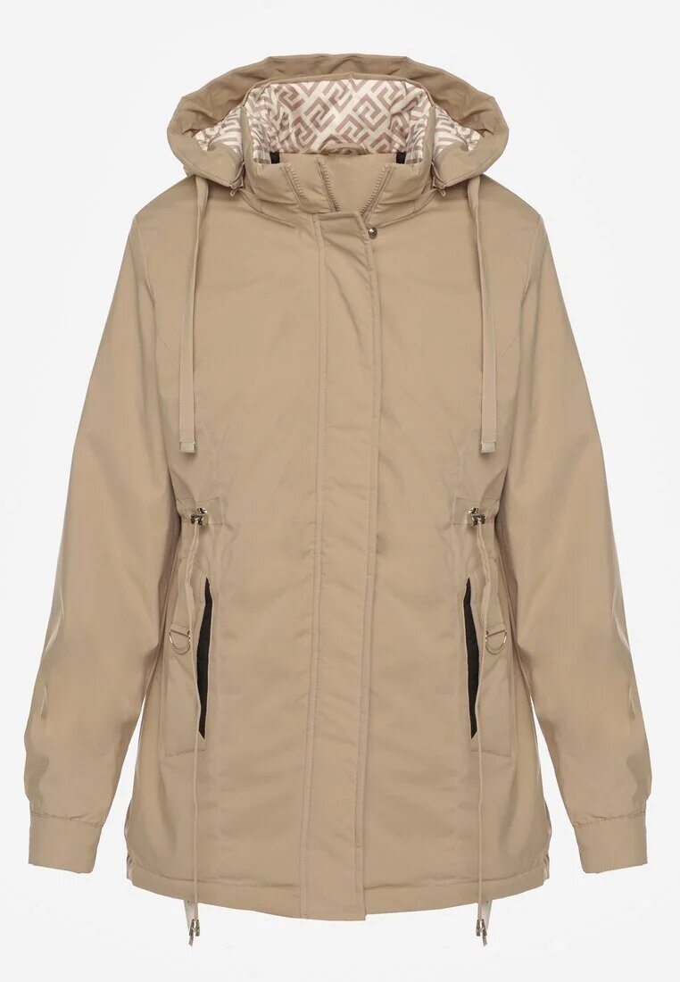 j.style Geacă Parka Bej închis cu Glugă cu Model Original pe Interior Tiosara
