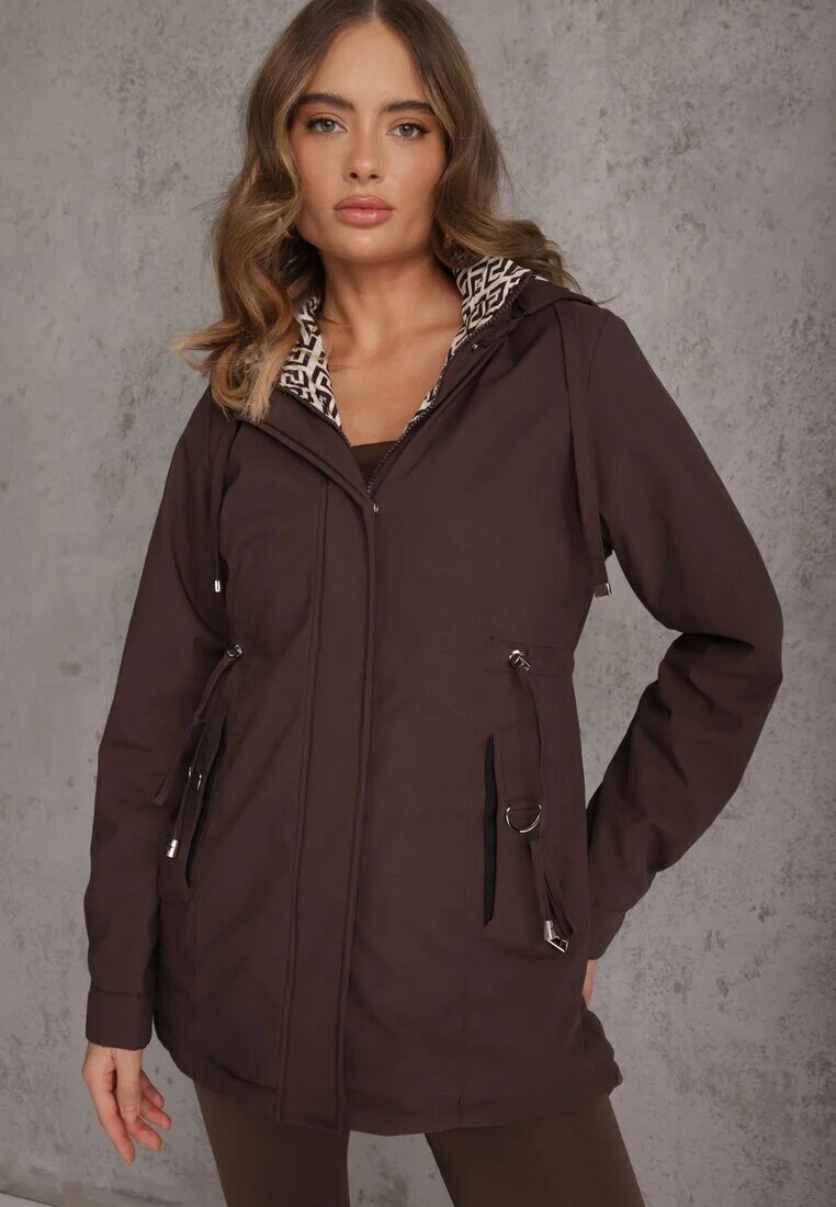 j.style Geacă Parka Maro cu Glugă cu Model Original pe Interior Tiosara