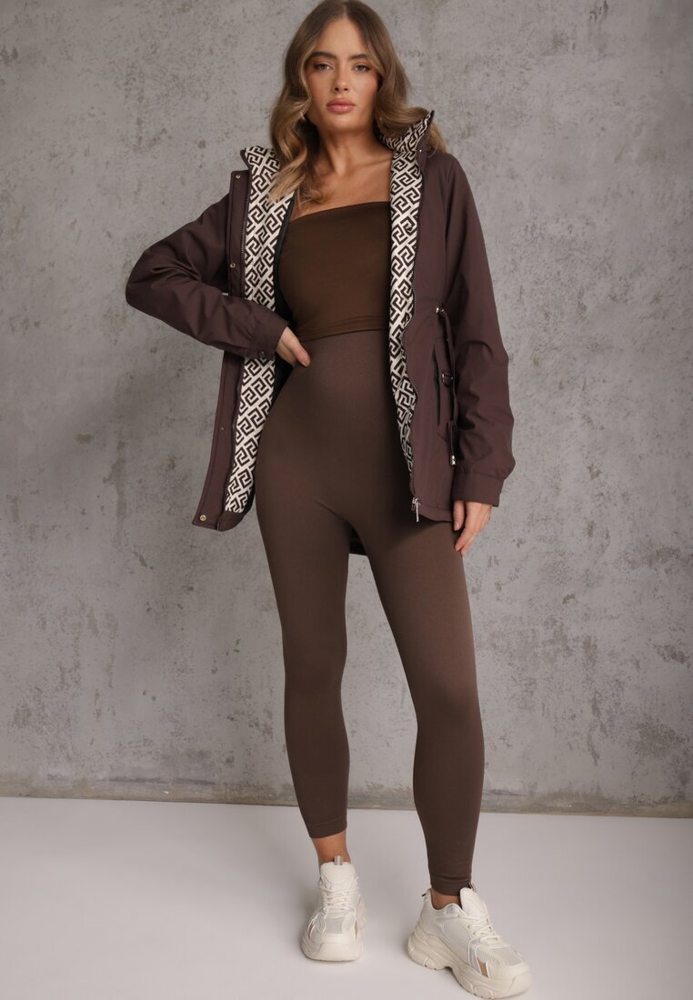 j.style Geacă Parka Maro cu Glugă cu Model Original pe Interior Tiosara