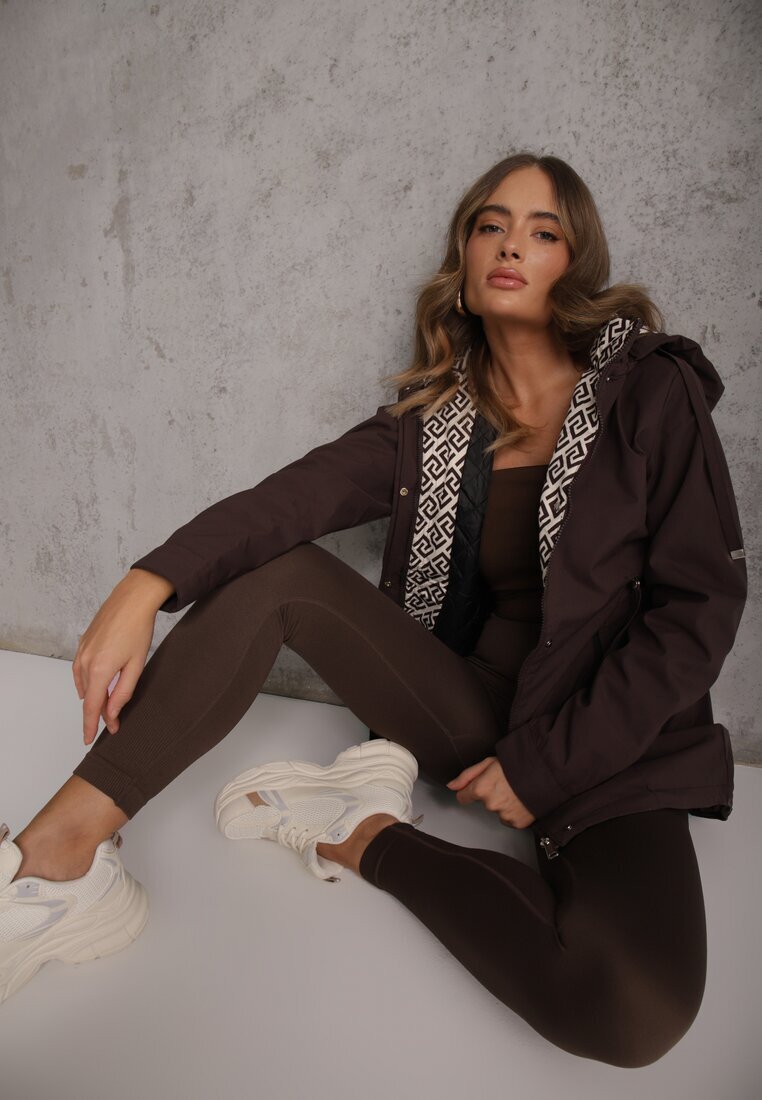 j.style Geacă Parka Maro cu Glugă cu Model Original pe Interior Tiosara