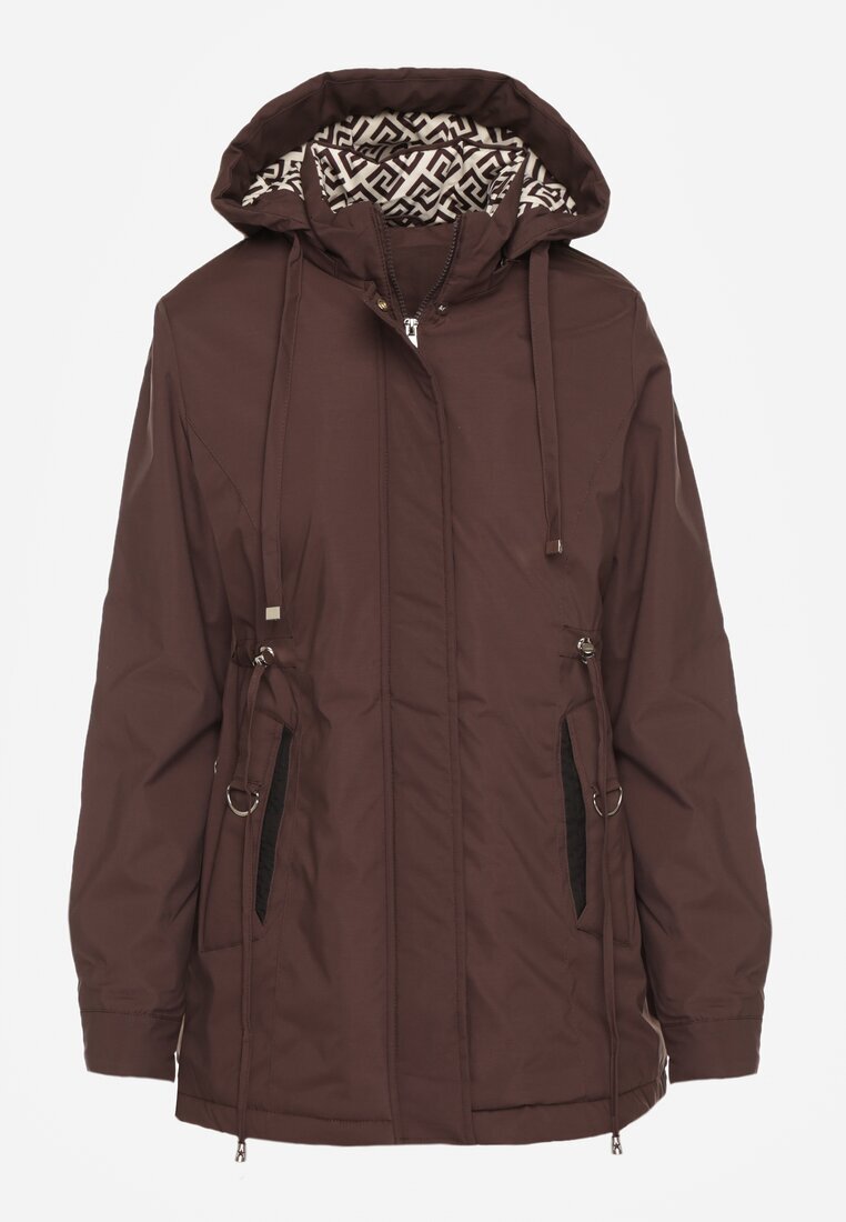 j.style Geacă Parka Maro cu Glugă cu Model Original pe Interior Tiosara