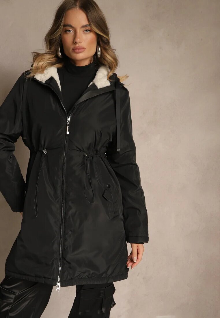 j.style Geacă Parka Negru Stil casual Căptușită cu blană