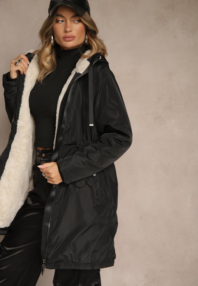 j.style Geacă Parka Negru Stil casual Căptușită cu blană