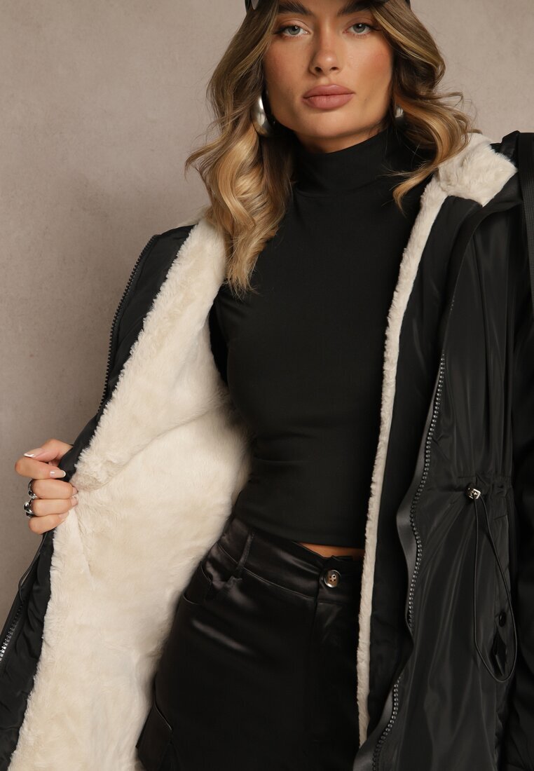 j.style Geacă Parka Negru Stil casual Căptușită cu blană