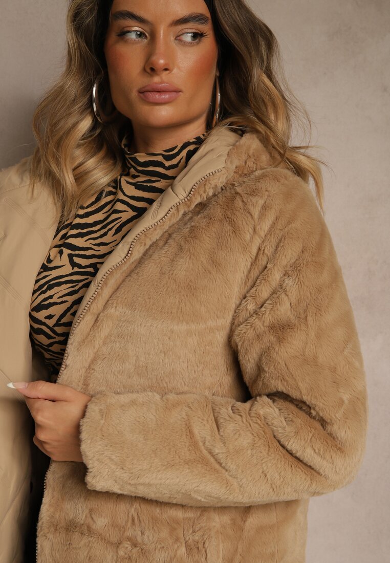 j.style Jachetă Bej închis Matlasată Reversibilă Lungă Cu glugă Olettia