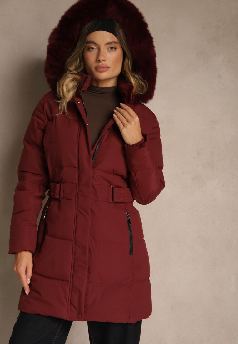 j.style Jachetă Bordo Matlasată De Iarnă cu Glugă cu Blană Goella