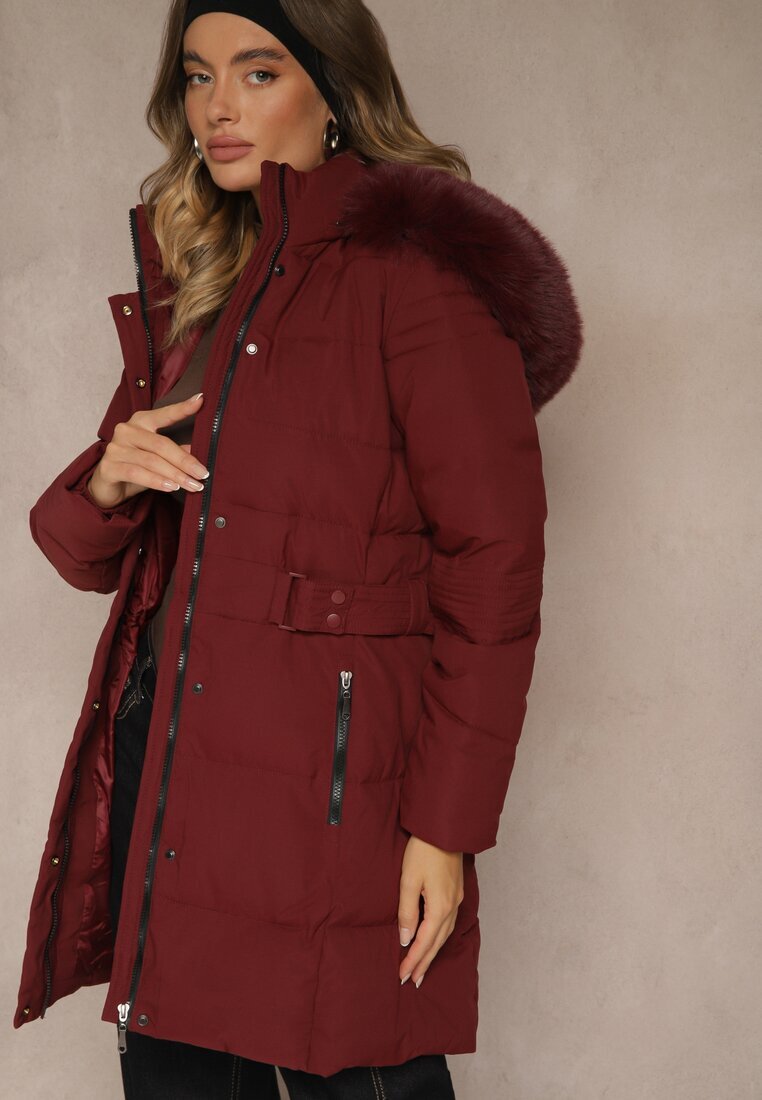 j.style Jachetă Bordo Matlasată De Iarnă cu Glugă cu Blană Goella