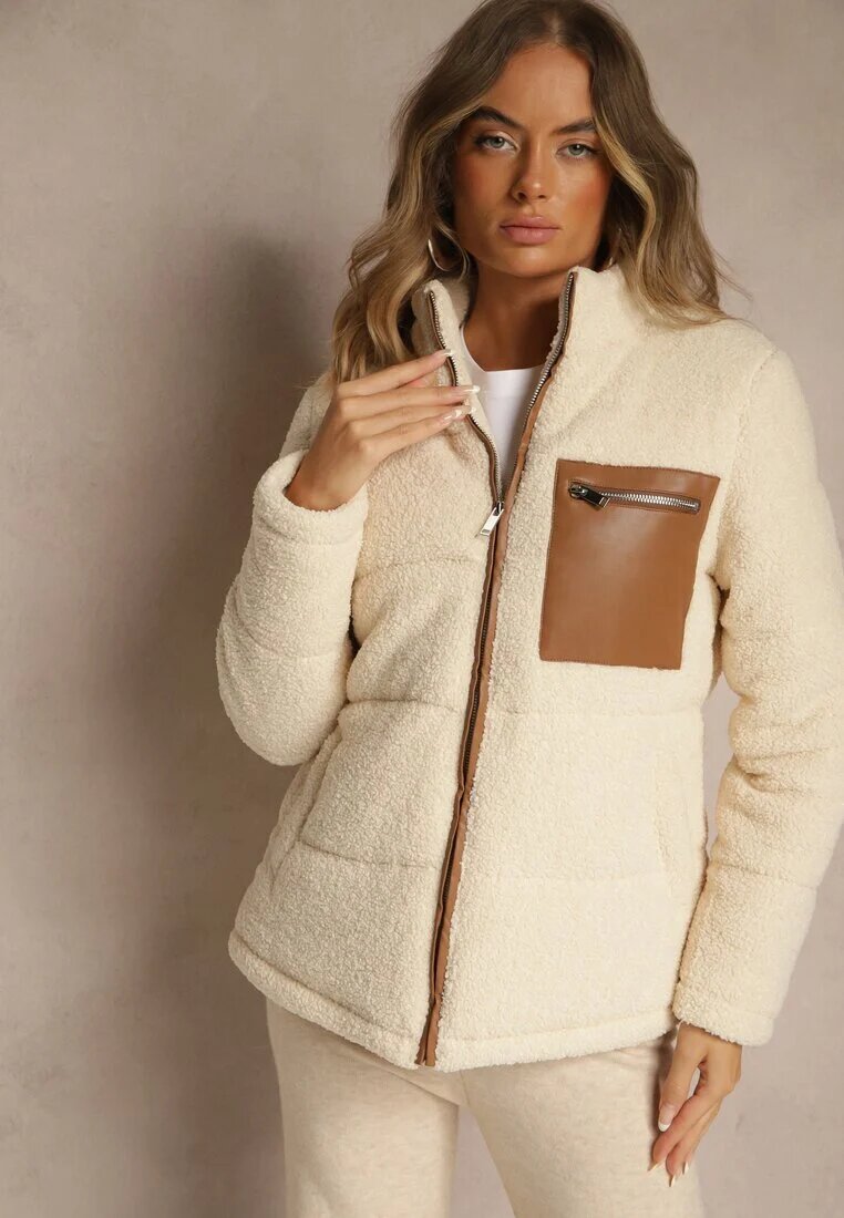 j.style Jachetă Matlasată Bej cu Blană Teddy Olenesia