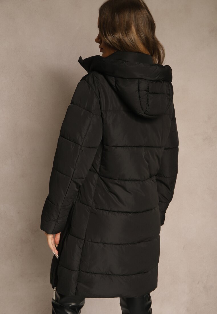 j.style Jachetă Neagră Matlasată cu Glugă și Fermoare Laterale Lundrie