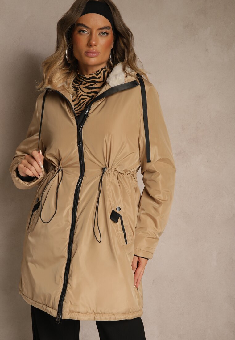 j.style Jachetă Parka Bej închis în stil Casual Căptușită cu blană Olleania