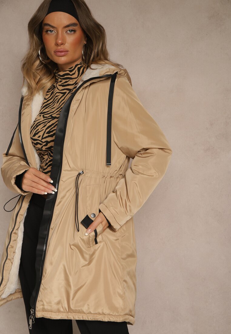 j.style Jachetă Parka Bej închis în stil Casual Căptușită cu blană Olleania
