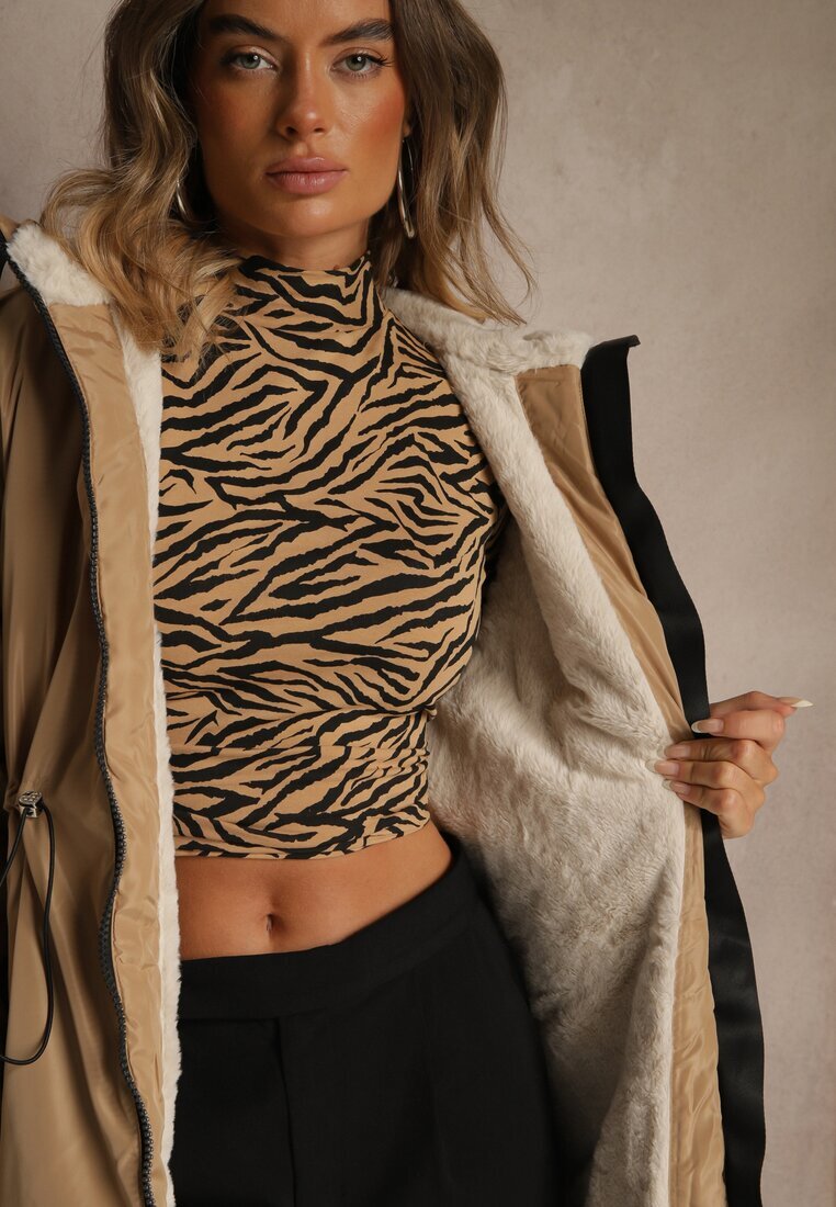 j.style Jachetă Parka Bej închis în stil Casual Căptușită cu blană Olleania