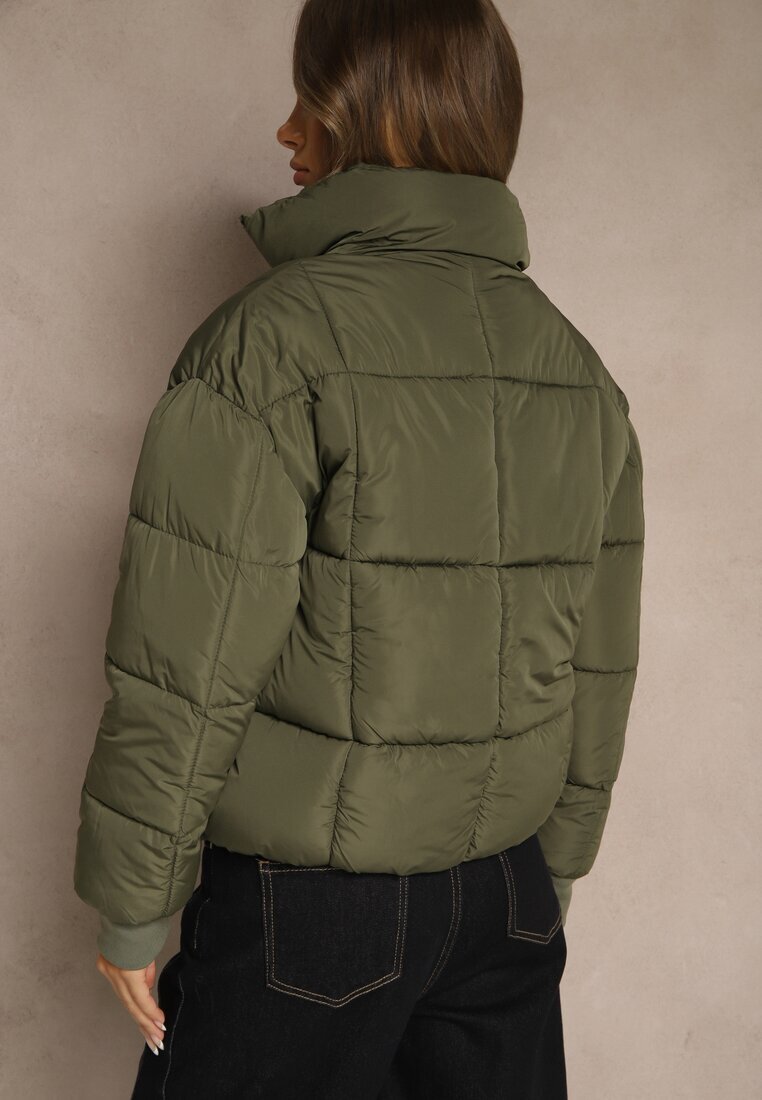 j.style Jachetă Puffer Verde închis cu cusături matlasate și manșete elastice Cenilea