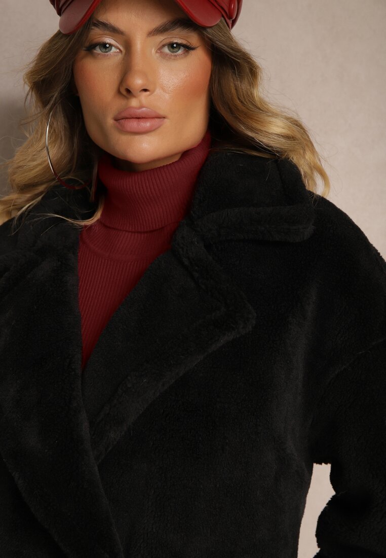 j.style Palton de blană Negru cu două rânduri de nasturi lung Tip Teddy Malwika