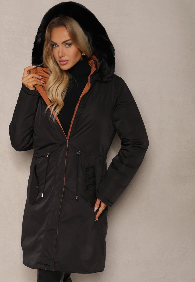 j.style Palton Negru Lung Reversibil cu Glugă Astrae