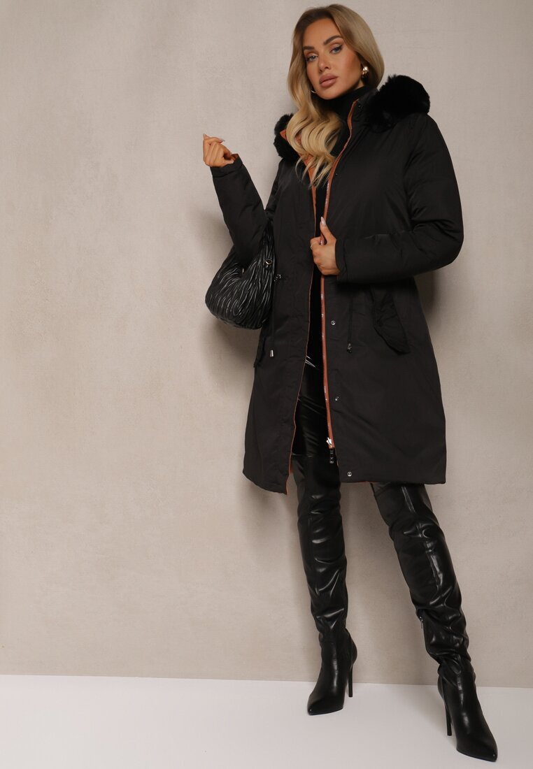 j.style Palton Negru Lung Reversibil cu Glugă Astrae