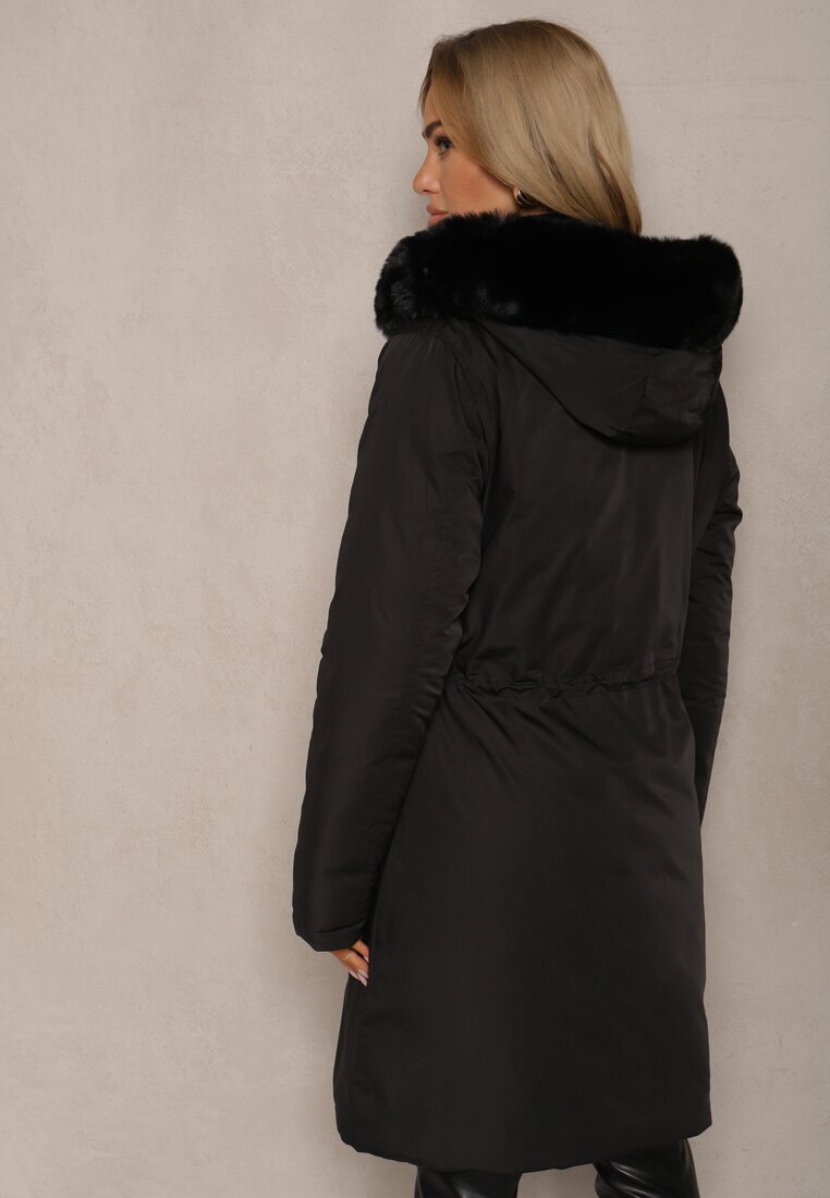 j.style Palton Negru Lung Reversibil cu Glugă Astrae