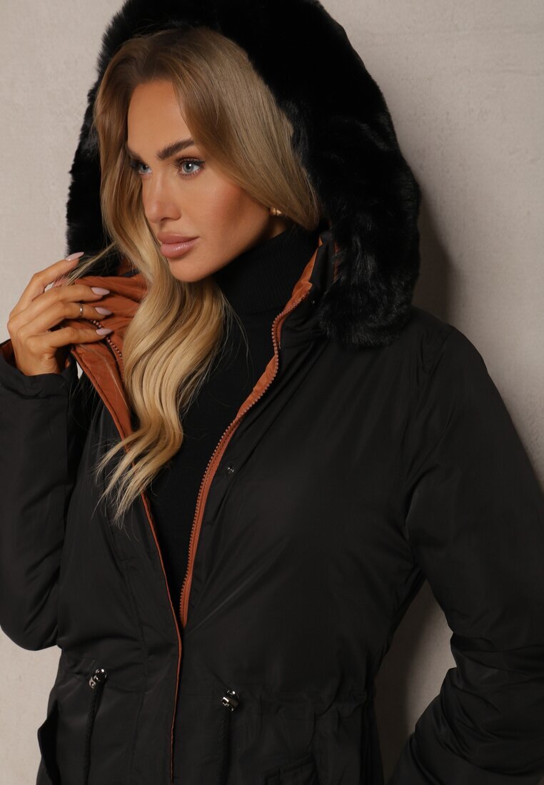 j.style Palton Negru Lung Reversibil cu Glugă Astrae