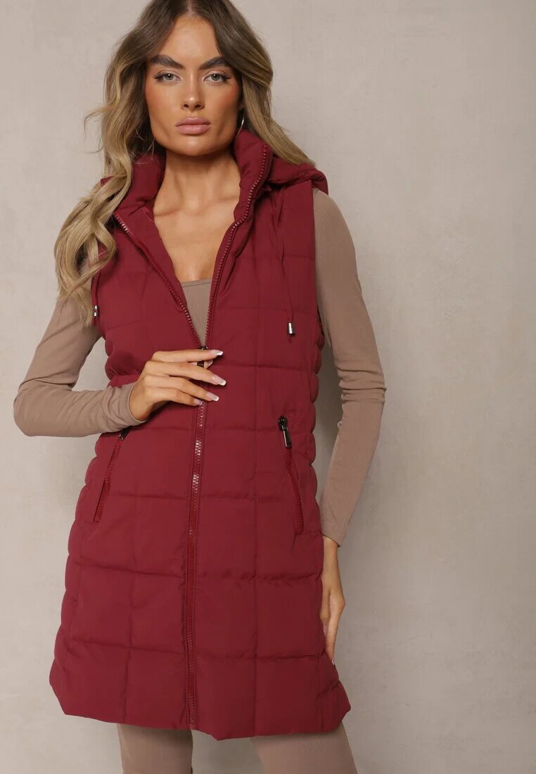 j.style Vestă Bordo decorată cu matlasare și cu glugă detașabilă Atoria