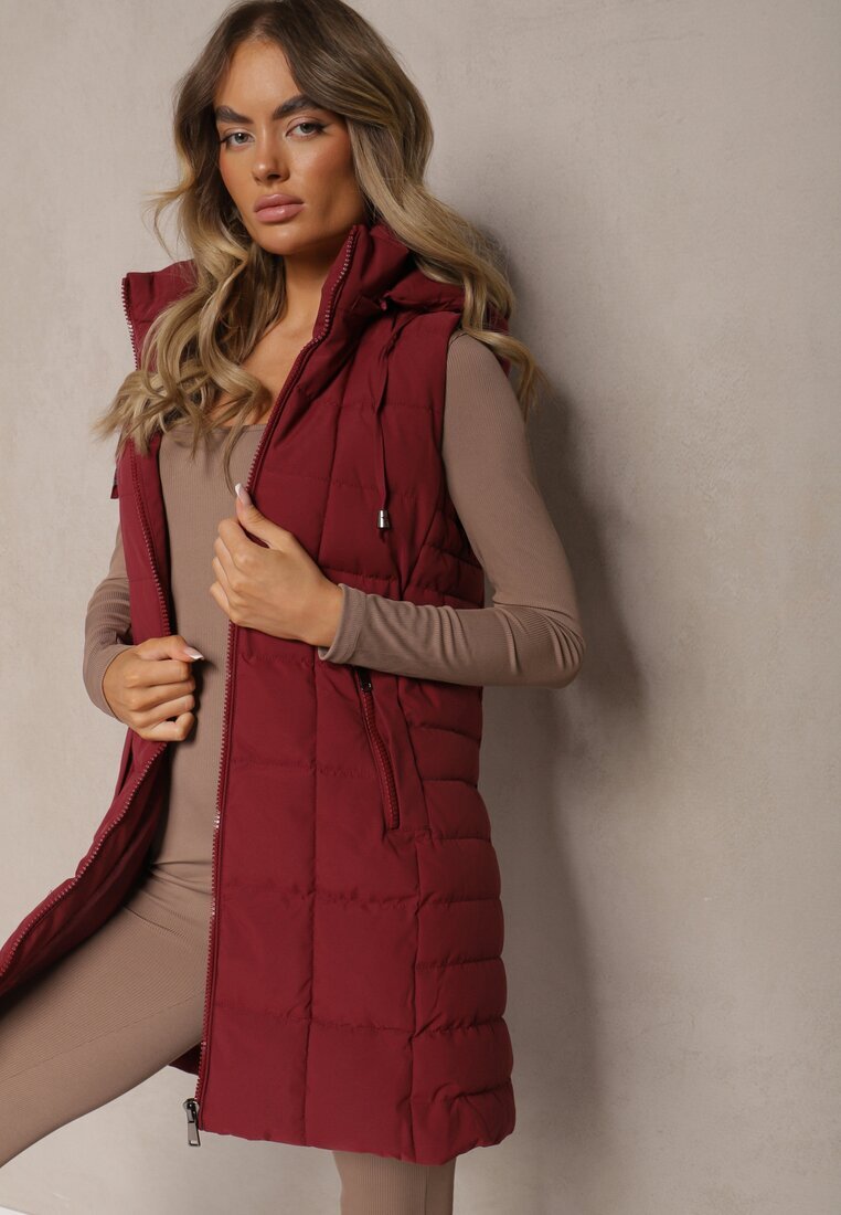 j.style Vestă Bordo decorată cu matlasare și cu glugă detașabilă Atoria