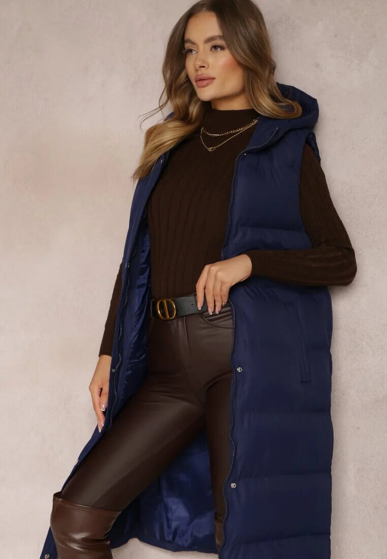 j.style Vestă lungă bleumarin cu glugă matlasată Mellyn