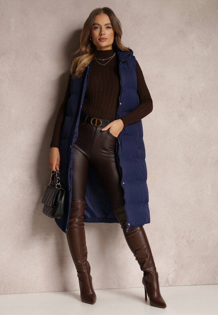 j.style Vestă lungă bleumarin cu glugă matlasată Mellyn