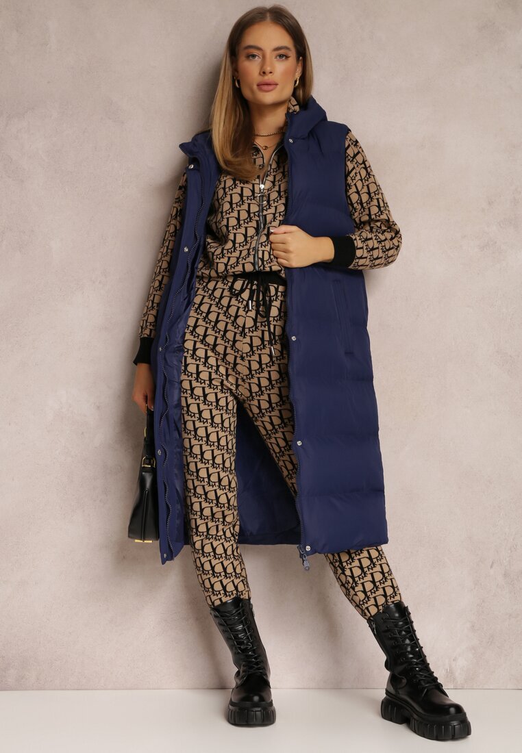 j.style Vestă lungă bleumarin cu glugă matlasată Mellyn
