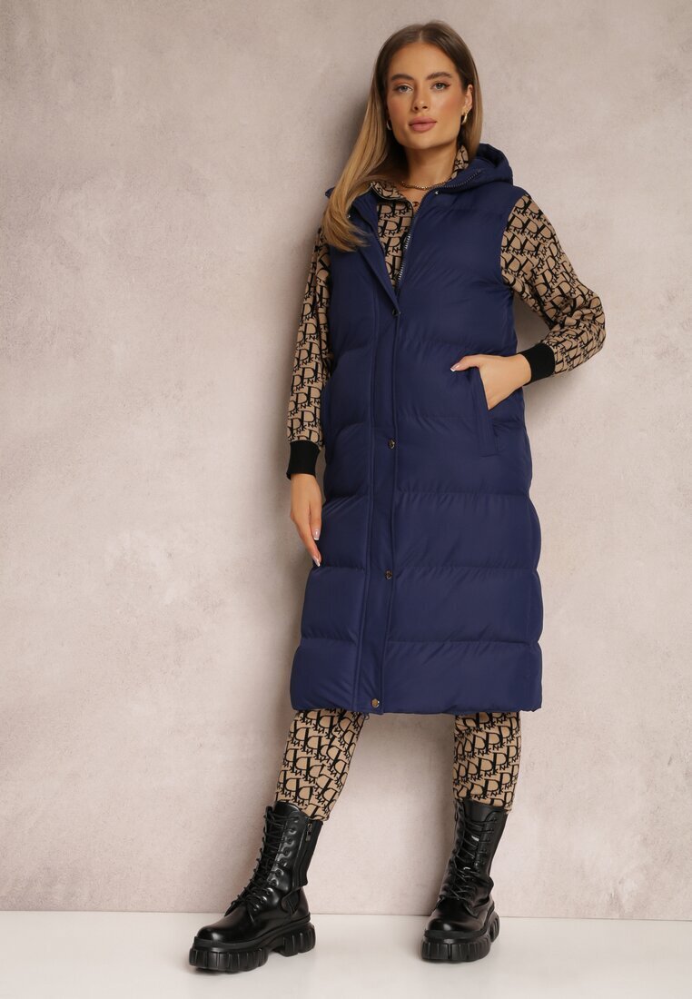 j.style Vestă lungă bleumarin cu glugă matlasată Mellyn