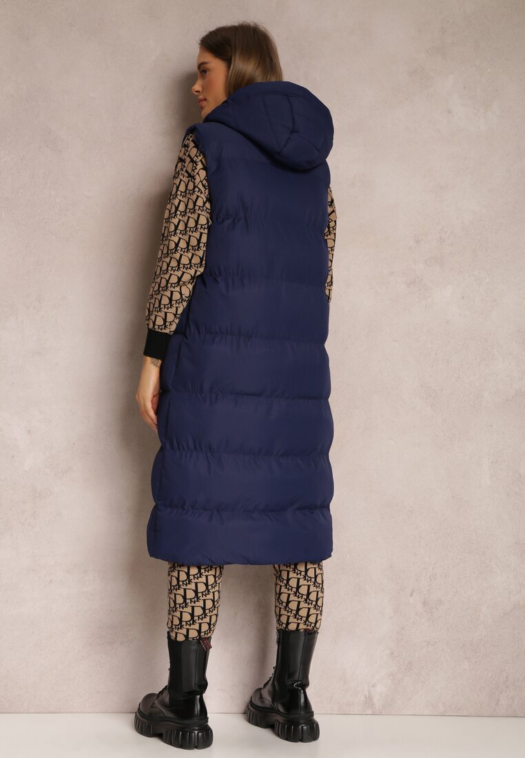 j.style Vestă lungă bleumarin cu glugă matlasată Mellyn