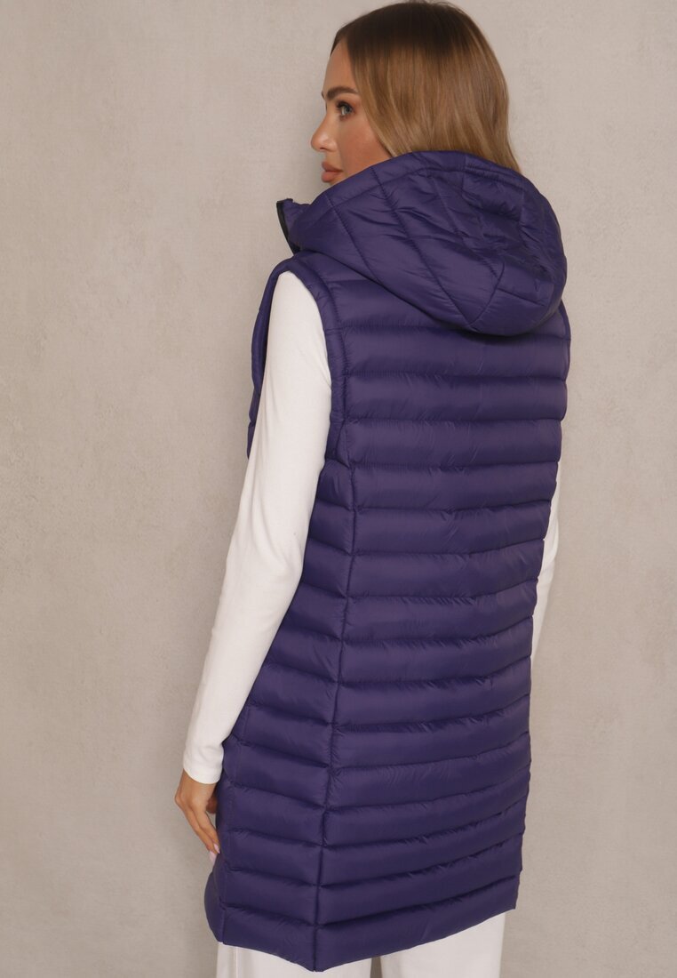 j.style Vestă Lungă Mov închis cu Glugă și Cusături decorative Vitiena