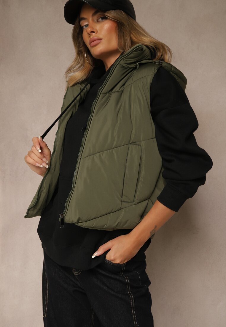 j.style Vestă Matlasată Verde închis Casual cu glugă Olanissa