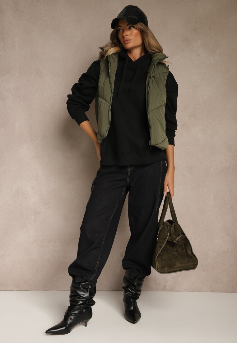 j.style Vestă Matlasată Verde închis Casual cu glugă Olanissa