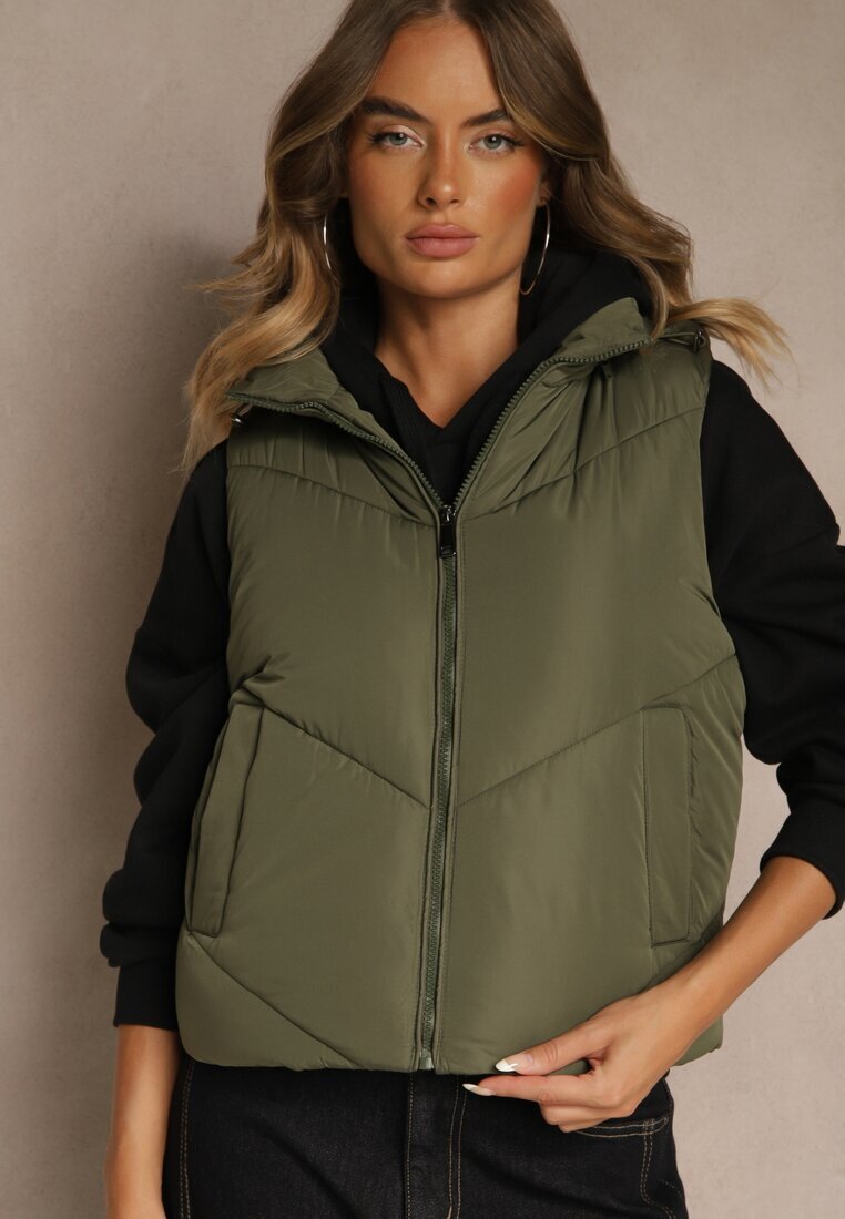 j.style Vestă Matlasată Verde închis Casual cu glugă Olanissa