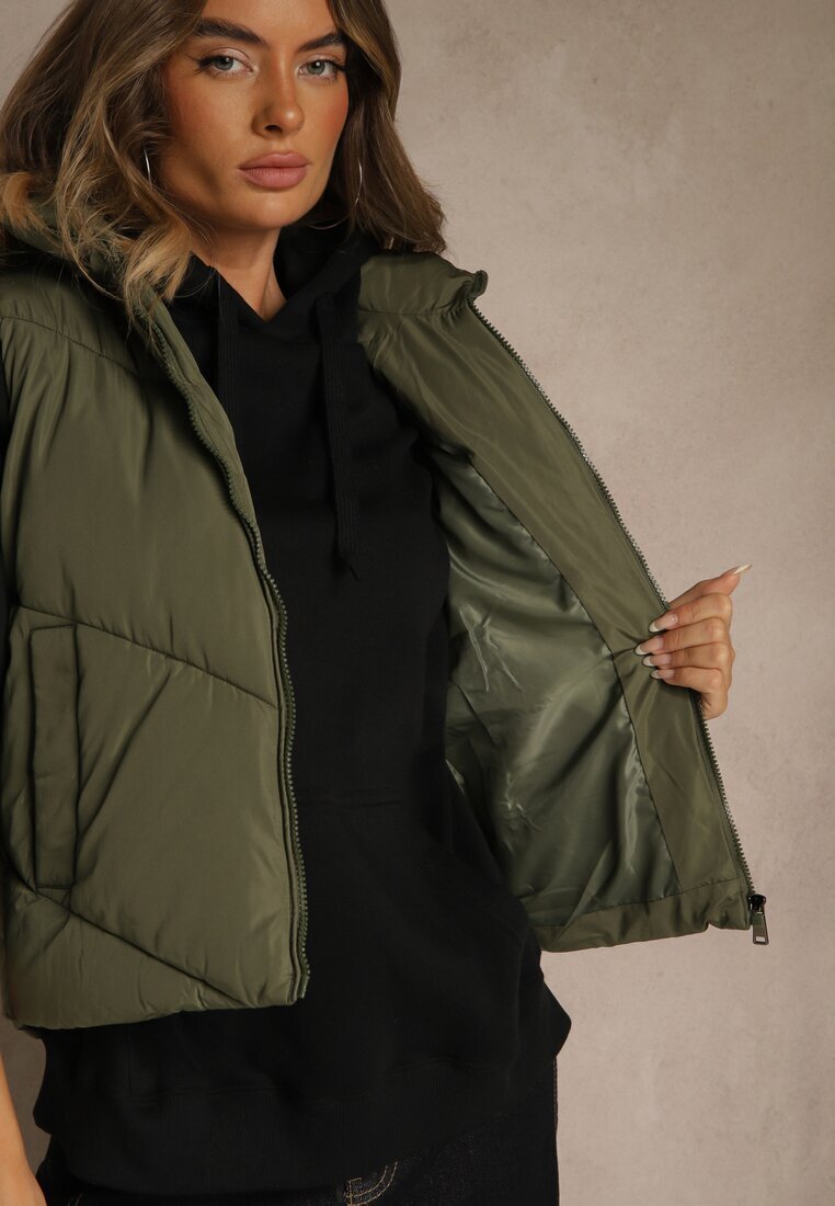 j.style Vestă Matlasată Verde închis Casual cu glugă Olanissa