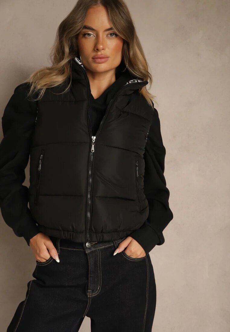 j.style Vestă Neagră Matlasată și căptușeală cu model în meandru Olerea