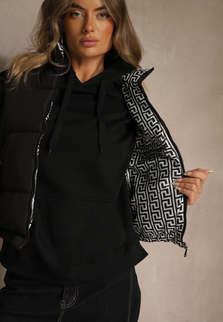 j.style Vestă Neagră Matlasată și căptușeală cu model în meandru Olerea
