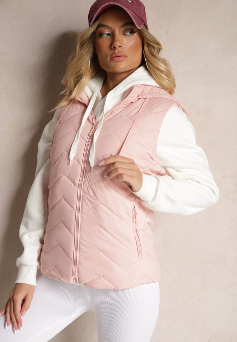 j.style Vestă Roză cu Glugă Detașabilă Decorată cu Model Matlasat Saritha