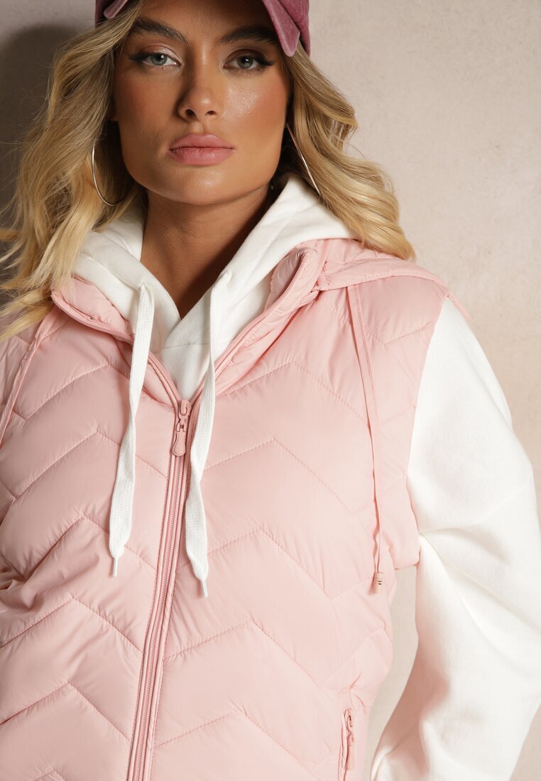 j.style Vestă Roză cu Glugă Detașabilă Decorată cu Model Matlasat Saritha